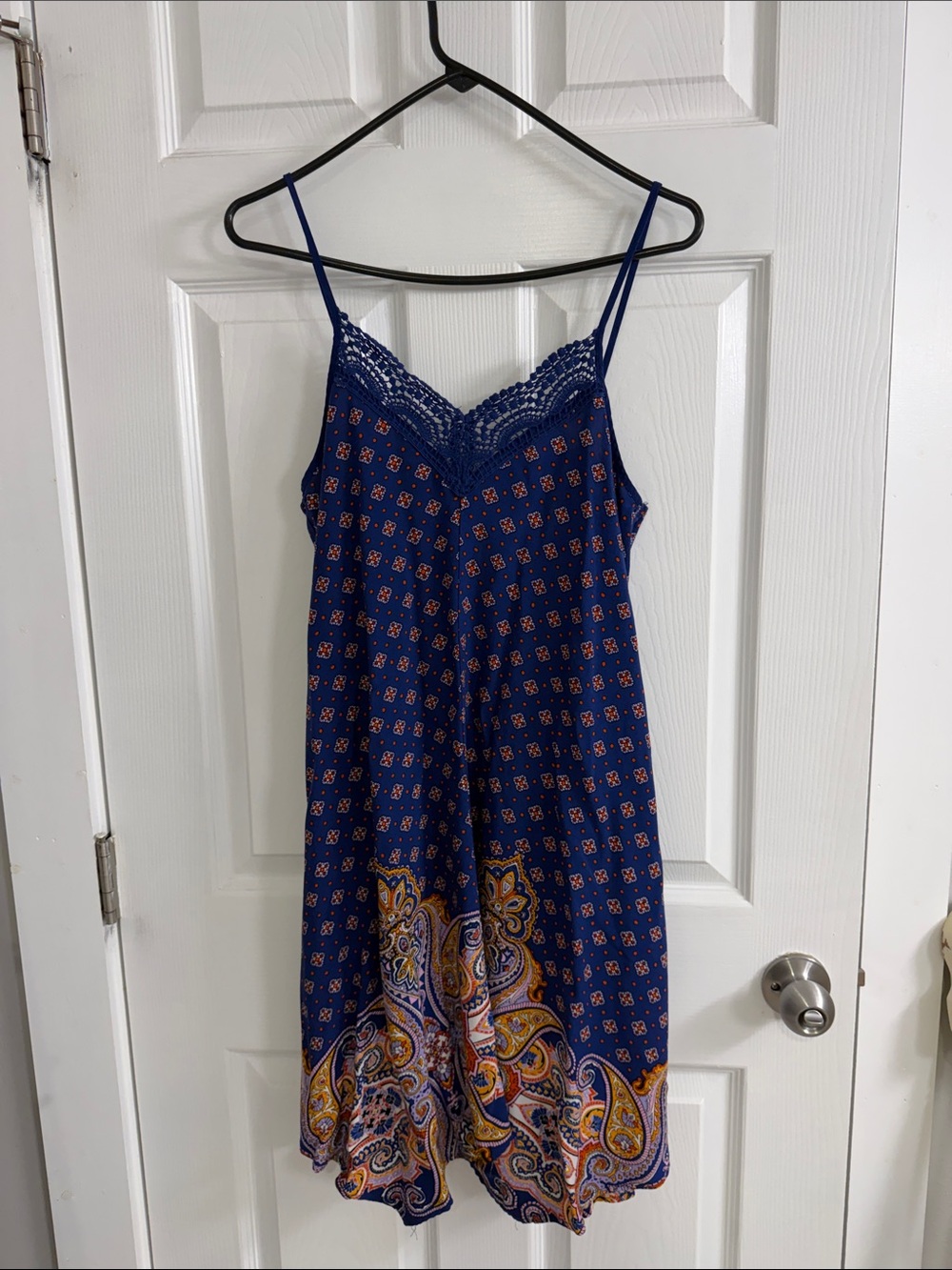 Xhilaration Navy Paisley Slip Mini Dress with Yellow Accents